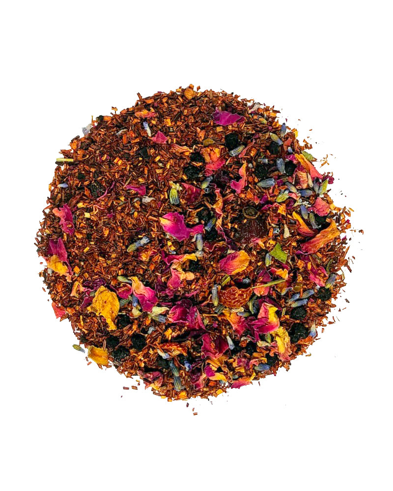 Dragonfly Herbs: Beauty Rooibos Tea blend with Rooibos, rosehip and rose petals, currants, elderberries and lavender blossoms