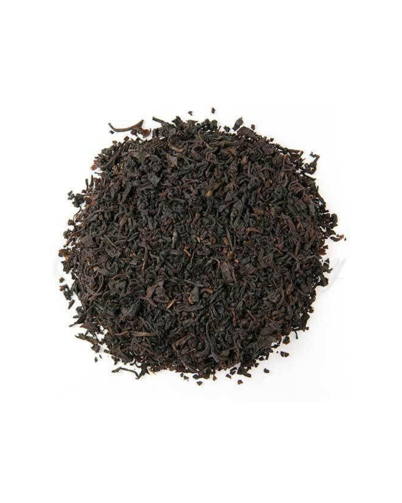 Dragonfly Herbs: Certified Organic English Breakfast black tea leaves on white background