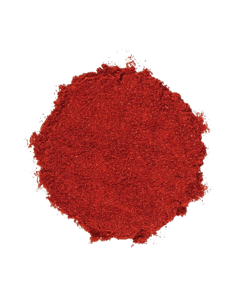Dragonfly Herbs: briliant red smoked paprika powder on a white background
